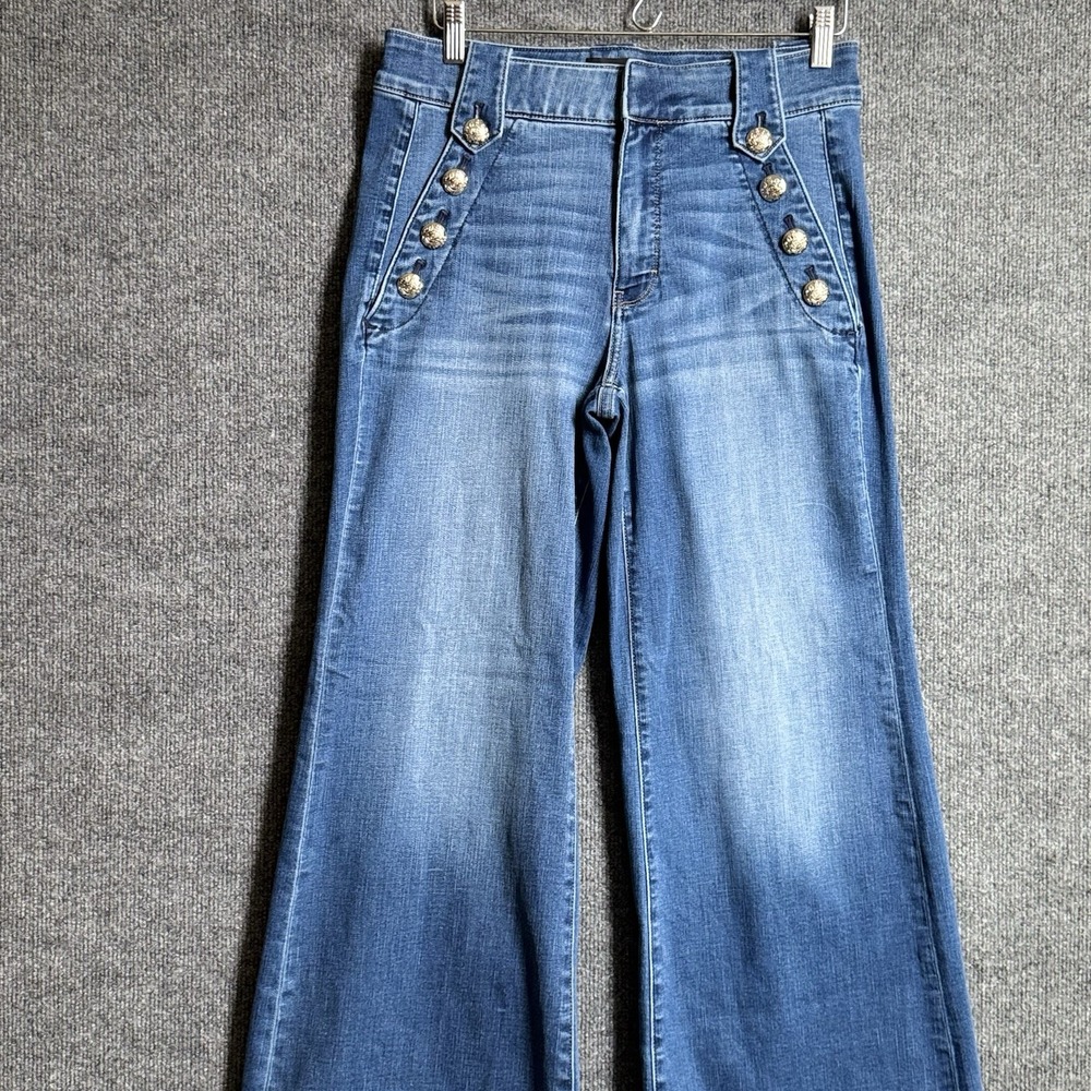 White House Black Market Jeans 8 Blue High Rise Wide Leg Sailor Mariner 70s - Picture 4 of 12